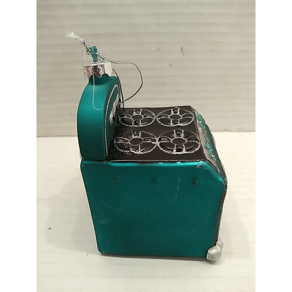 Ashland Retro Oven Glass Christmas Tree Ornament Teal Color With Black Stove Top
